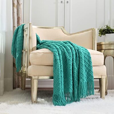 Boho Crochet Throw Blanket for Couch Sofa Chair Bed Decoration, Gift Idea  Aqua