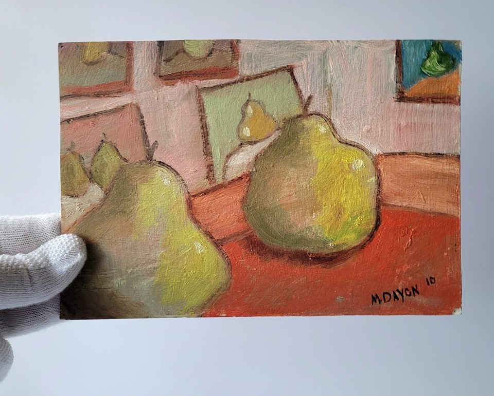 SMALL Art Oil Painting Cardstock Michael Dayon Still Life Fruit Pears