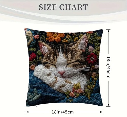 Contemporary Style Super Soft Sleeping Cat In Flowers Cushion Cover 45cm x 45cm - Picture 4 of 4