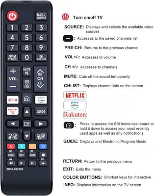 Universal Remote for All Samsung Smart TV w Netflix, Prime Video ...