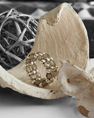 Stunning Beaded Elastic Stretch Finger Thumb Crystal Silver Plated Ball Ring
