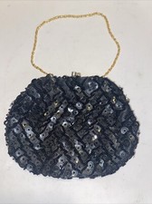 Vintage 1960 Black Seed Bead  Sequin Evening Purse Handmade Hong Kong