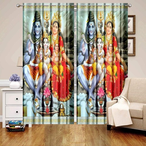 Digital Printed God Shiva Parivar Door Curtains for Home 4 x 9 Feet 2 Pieces - Picture 3 of 5