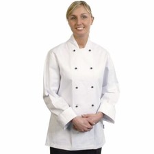Image of WHITE LADIES LONG SLEEVE CHEF JACKET FEMALE CHEFS BREAST POCKET 14-28