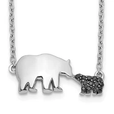 14k White Gold Black Diamond Mother and Baby Bear 18 in Necklace