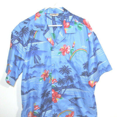 Winnie Fashion Hawaiian Shirt Extra Large Blue Floral Rainbow Aloha Hawaii XL