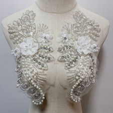 Lace Beaded Patch Applique Embroidery Sequin Evening Wedding Dress Trimming