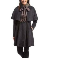 Ryu Charcoal, Faux Fur Trim Cape Trench Coat
