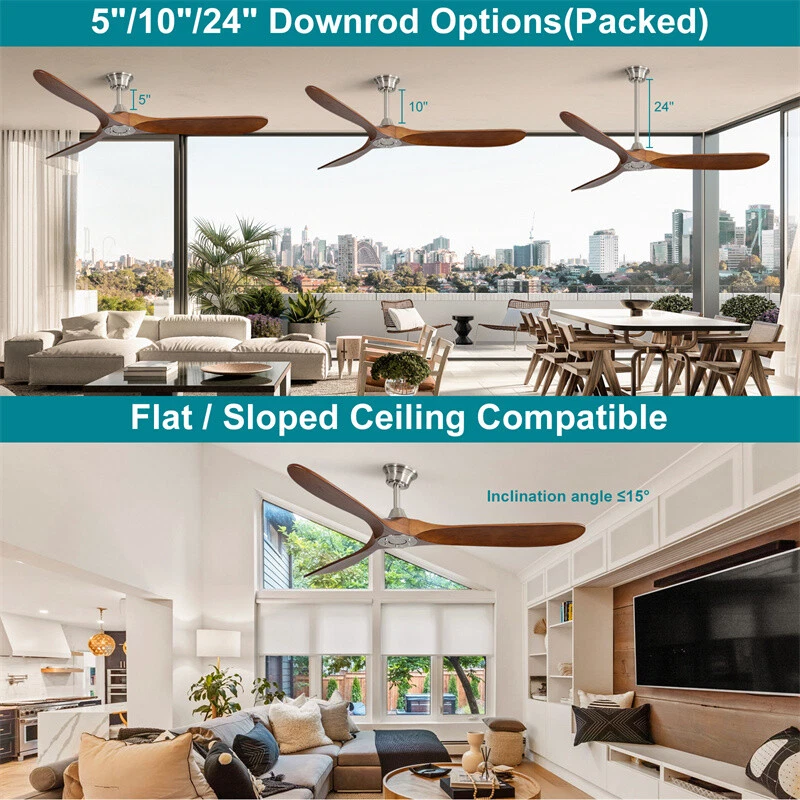 60In Modern 6 Speed Ceiling Fan with Remote Control 3 Solid Wood Blades No Light - Image 3 of 4