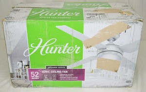 Hunter Sonic 52 White Ceiling Fan With Light And Remote 59073