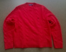 New Polo Ralph Lauren Men's Red Cable Knit Cotton Pullover Sweater Large