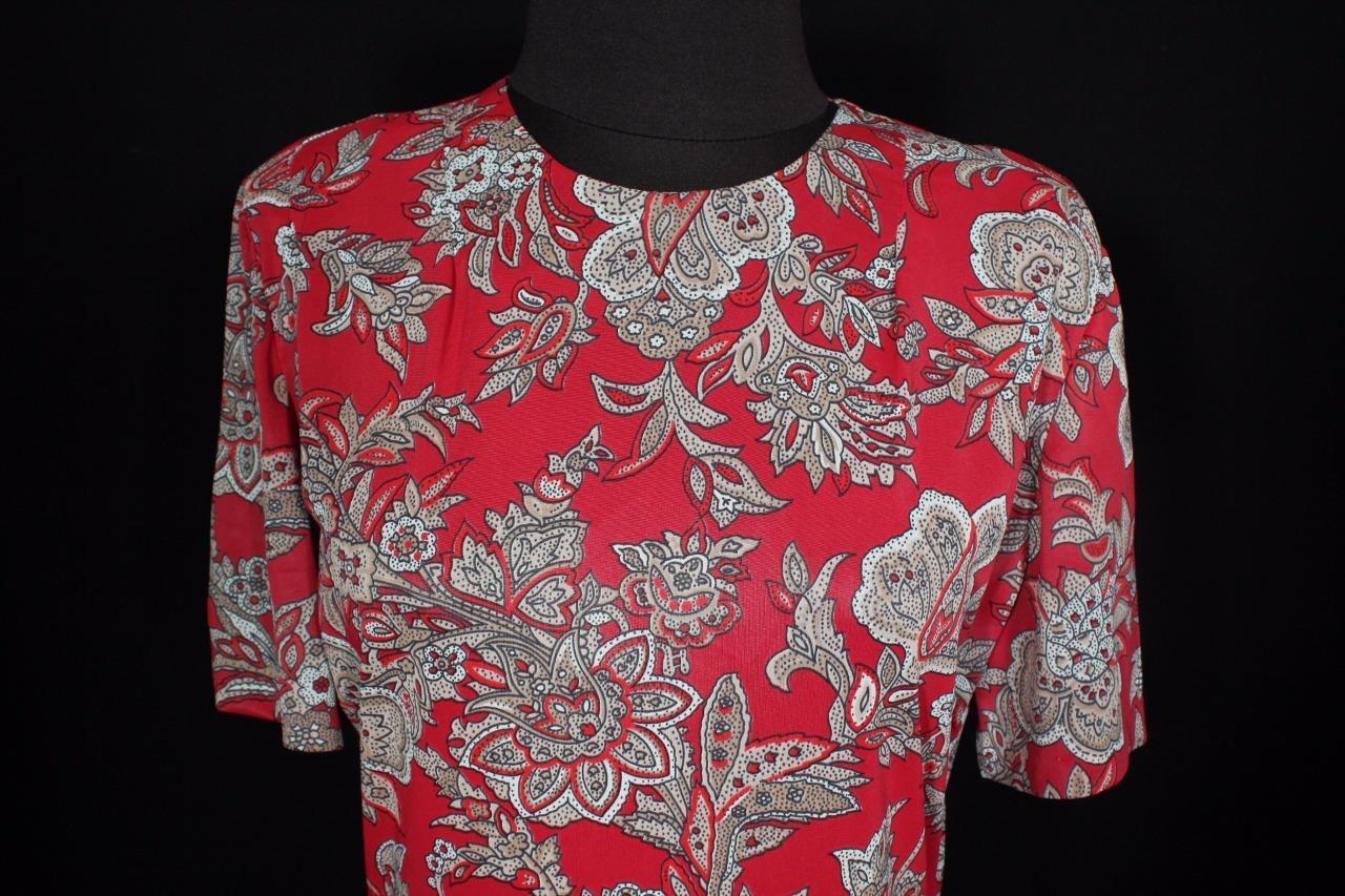 RARE VINTAGE 1950'S RED FLORAL SILKY NYLON DAY DRESS SIZE 8 Oryginalna, bardzo popularna