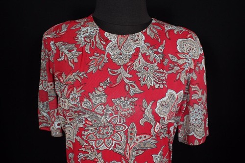 RARE VINTAGE 1950'S RED FLORAL SILKY NYLON DAY DRESS SIZE 8 - Picture 3 of 5