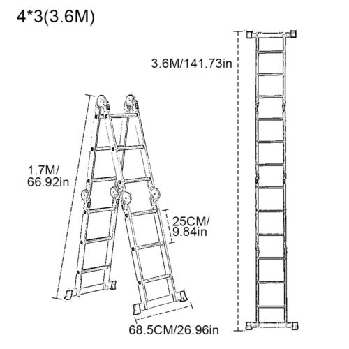 12 IN 1 Multi-Purpose Aluminium Combination Folding Ladder Foldable 4.7M Step - Picture 17 of 19