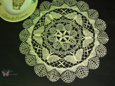 2pc 16'' Round Hand Bobbin Lace Butterfly Cotton Doily Cupmat Ecru 40cm SALE