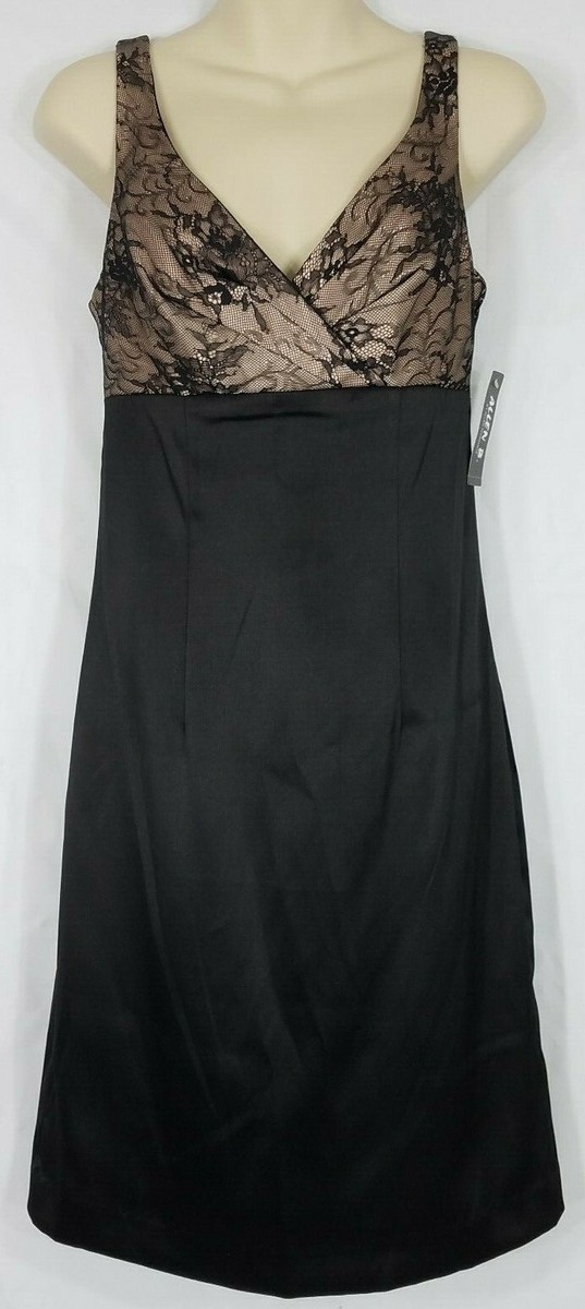 NWT Allen B. black gold lacy empire waist A-Line cocktail dress ladies size 2