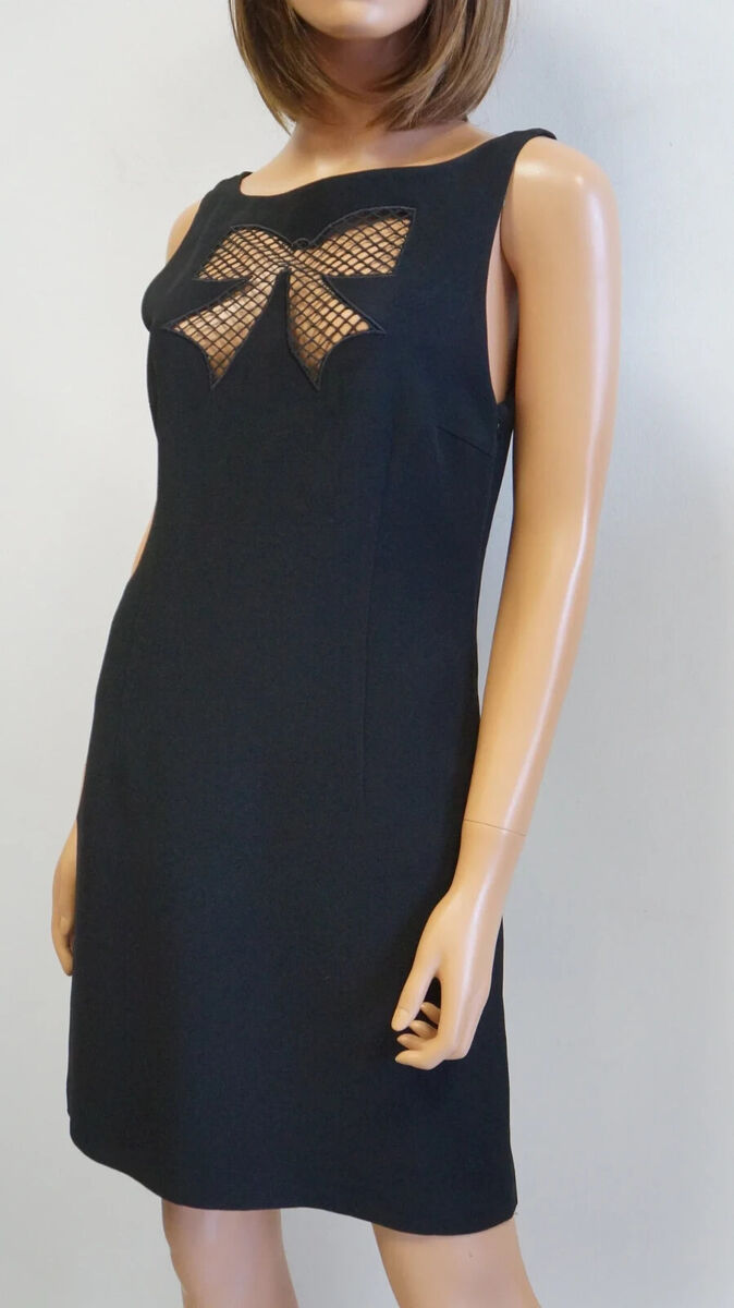 ワンピース Moschino FW25 'Fiocco' mini dress (A04455524 0555) MOSCHINO Black Fish Net Mesh Bow Cut Out Italian IT44 Mini