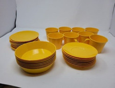 Genuine Melamine Mid-Century Golden Mustard Yellow Service for 8 Made In USA VTG