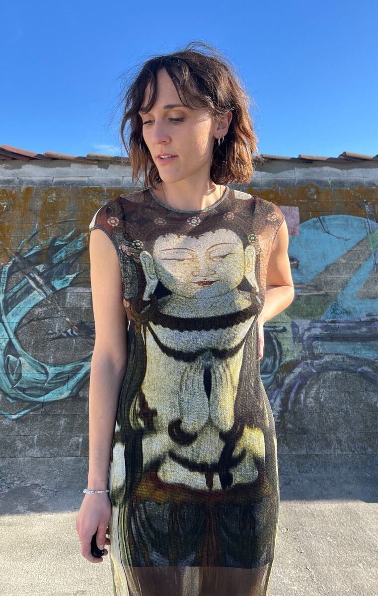 RARE 1997 VIVIENNE TAM SHEER MESH ALLOVER PRINT MAXI KUAN RARE 1997 VIVIENNE TAM SHEER MESH ALLOVER PRINT MAXI KUAN