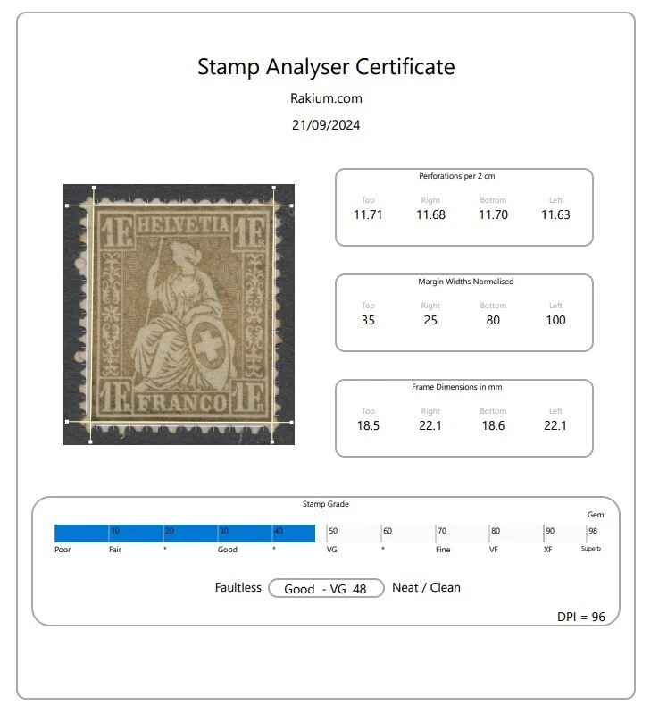 Estampillas de Suiza 1862: oro 1 F; W8; papel tejido; P 11,5; SG60a CV £1700 Foto 2 de 4