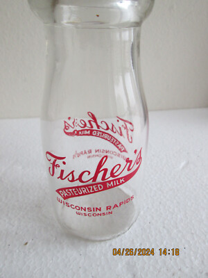 Vintage Fischers Half Pint Glass Milk Bottle Wisconsin Rapids WI