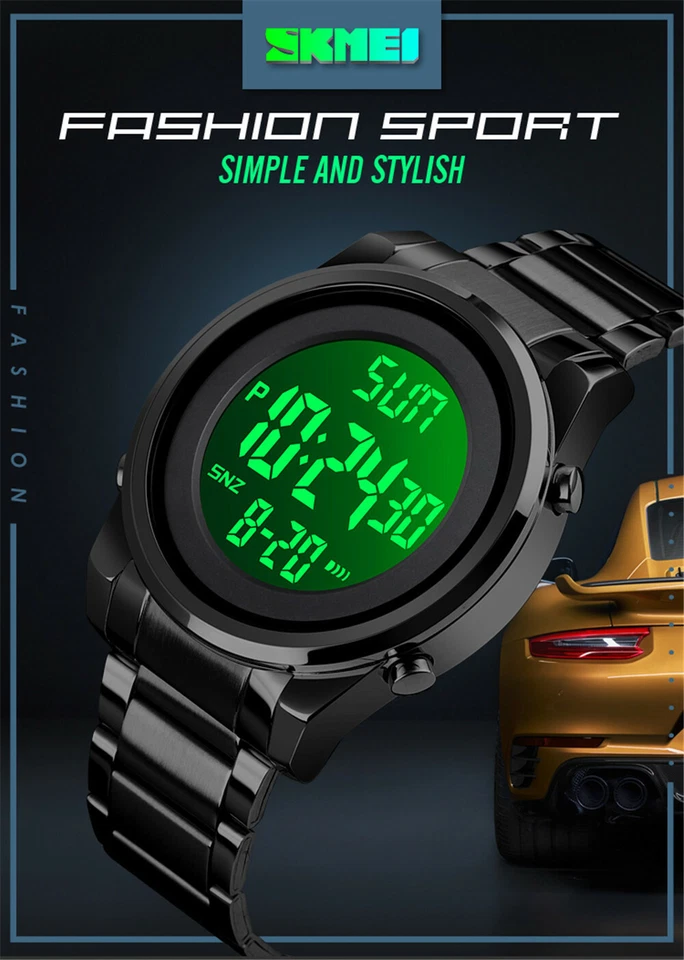 SKMEI Digital Men Watches Steel LED Wristwatch Male Electronic Alarm Watch Gifts - Image 2 of 4