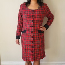 Express Campagnie Internationale Dress Womens 11/12 Long Sleeve Plaid  Vintage