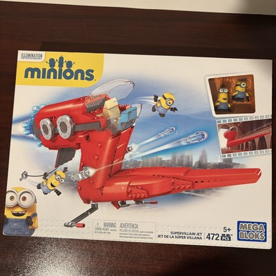 Mega Bloks Minions New SUPERVILLAIN JET with Kevin and Stuart figures 472 Pieces