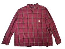 Carhartt Men's 2XL Loose Fit Red Plaid Long-Sleeve Button-Up Shirt EUC