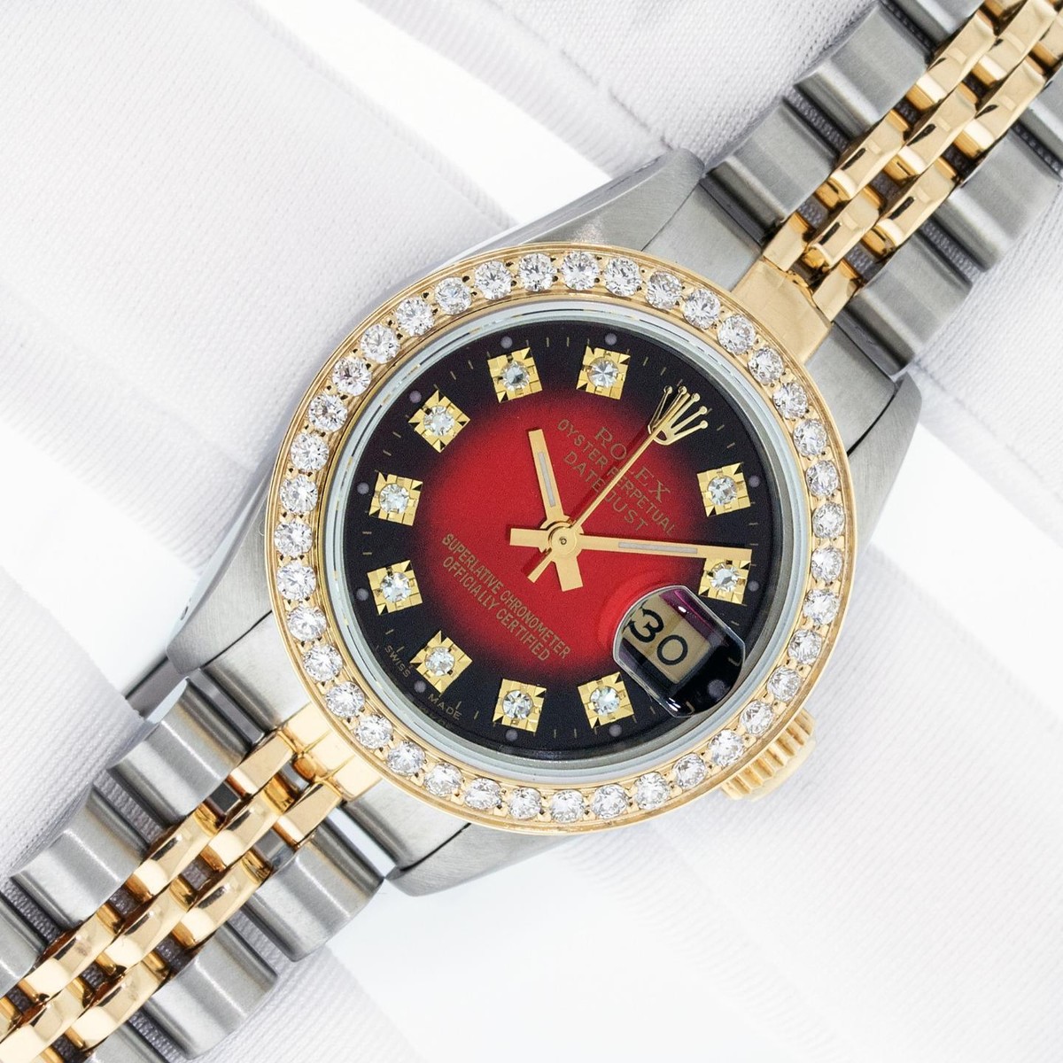 ?sale? Rolex Ladies 26mm Datejust Red diamond on black leather Rolex Datejust 26mm with FACTORY RED Vignette Diamond Dial  main image 2