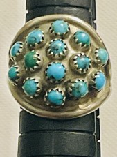 VTG NATIVE AMERICAN Zuni Band Sterling Silver Petite Point Turquoise Ring Sz 5