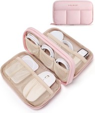 BAGSMART Electronics Organizer Travel Case, Cord Storage for Chargers Pink