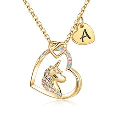 Hidepoo Unicorn Necklace for Teen Girls Kids - Heart Initial Jewelry Gift