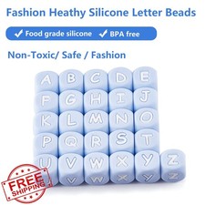 BEEFLYING 20pc 12mm Blue Cube Letter T Silicone Beads Alphabet Spacer