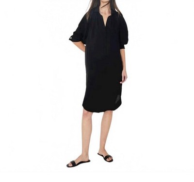 KULE The Madrid Black 100% Silk Long Sleeve Shirt Dress Button-Down