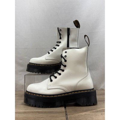 Dr Martens Jadon White Smooth Leather Platform Boots Chunky Sole Side Zip
