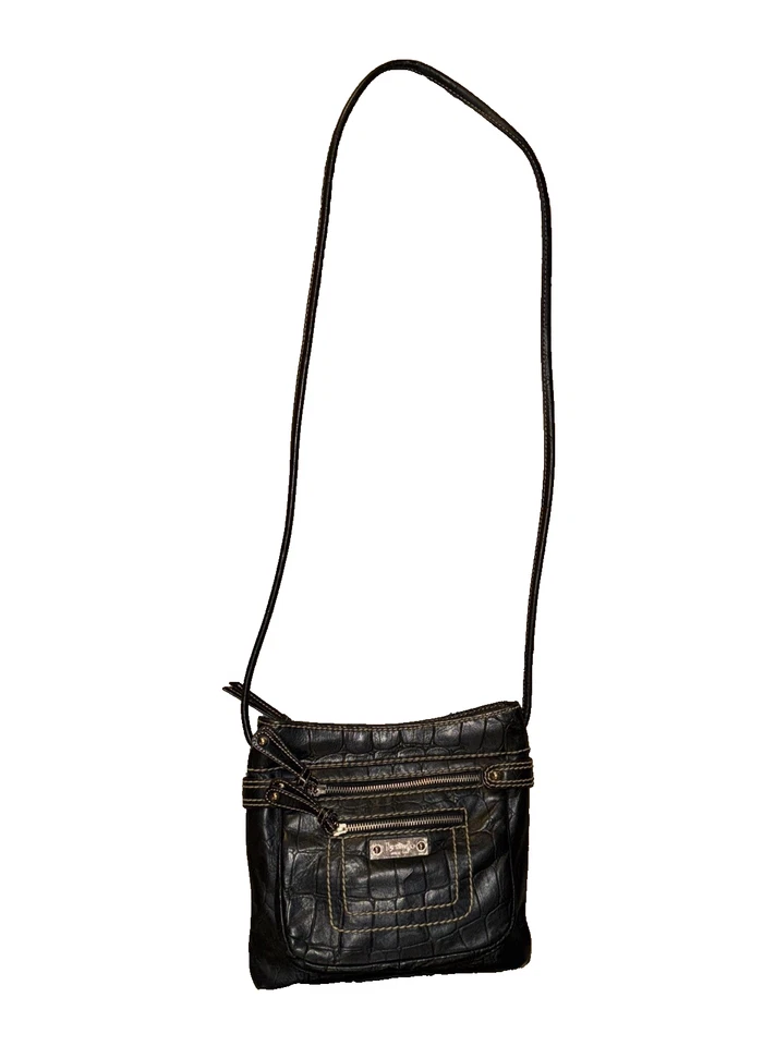 Bolsa tiracolo Tignanello preta jacaré em relevo com fio - Imagem 3 de 4