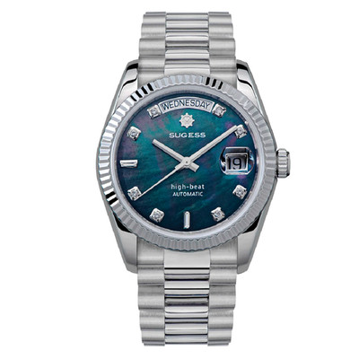 Sumess S449 Automatik Stahl Blau Perlmutt Datum Damenuhr