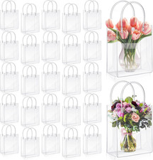 50Pcs Clear Plastic Gift Bags with Handles PVC Reusable Transparent Totes Bags f