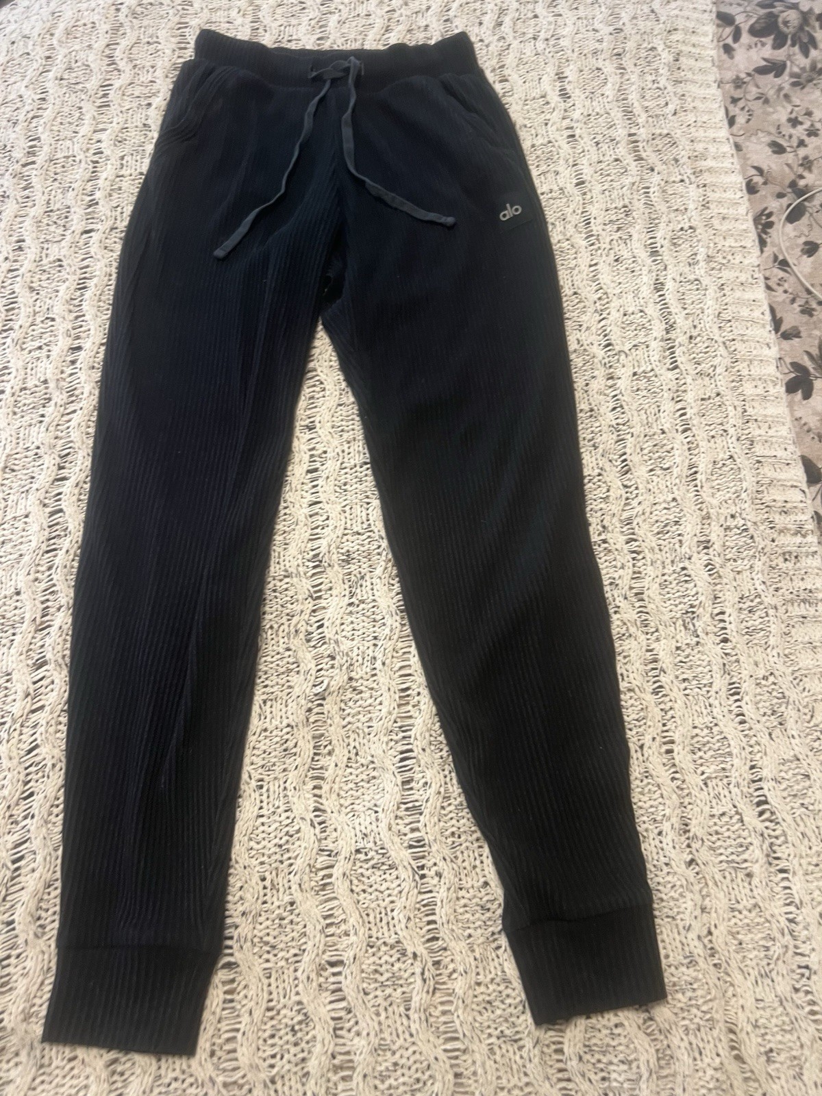 Alo Yoga Black Textured Jogger Pants Pocket Athletic Womens Sz Xs - S