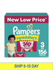 Pampers Diapers - Swaddlers 360 - Size 3, 156 Count, for up to 100 Leakproof Pr