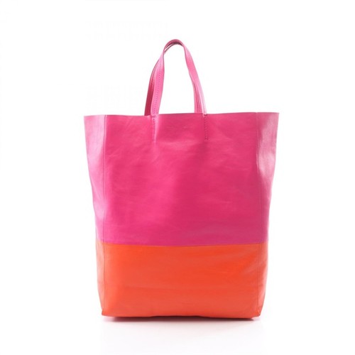 Celine Horizontal Cava Tote Bag Leather Pink Orange Women Used Authentic