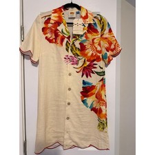 NWT XS Farm Rio Tropical Floral Linen Blend Button Front Mini Shirt Dress
