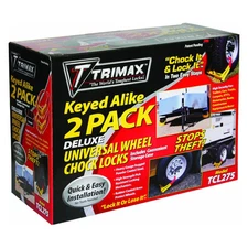 Trimax Universal Heavy Duty Pair of Wheel Chock Locks 7" to 11" with Carrier Bag