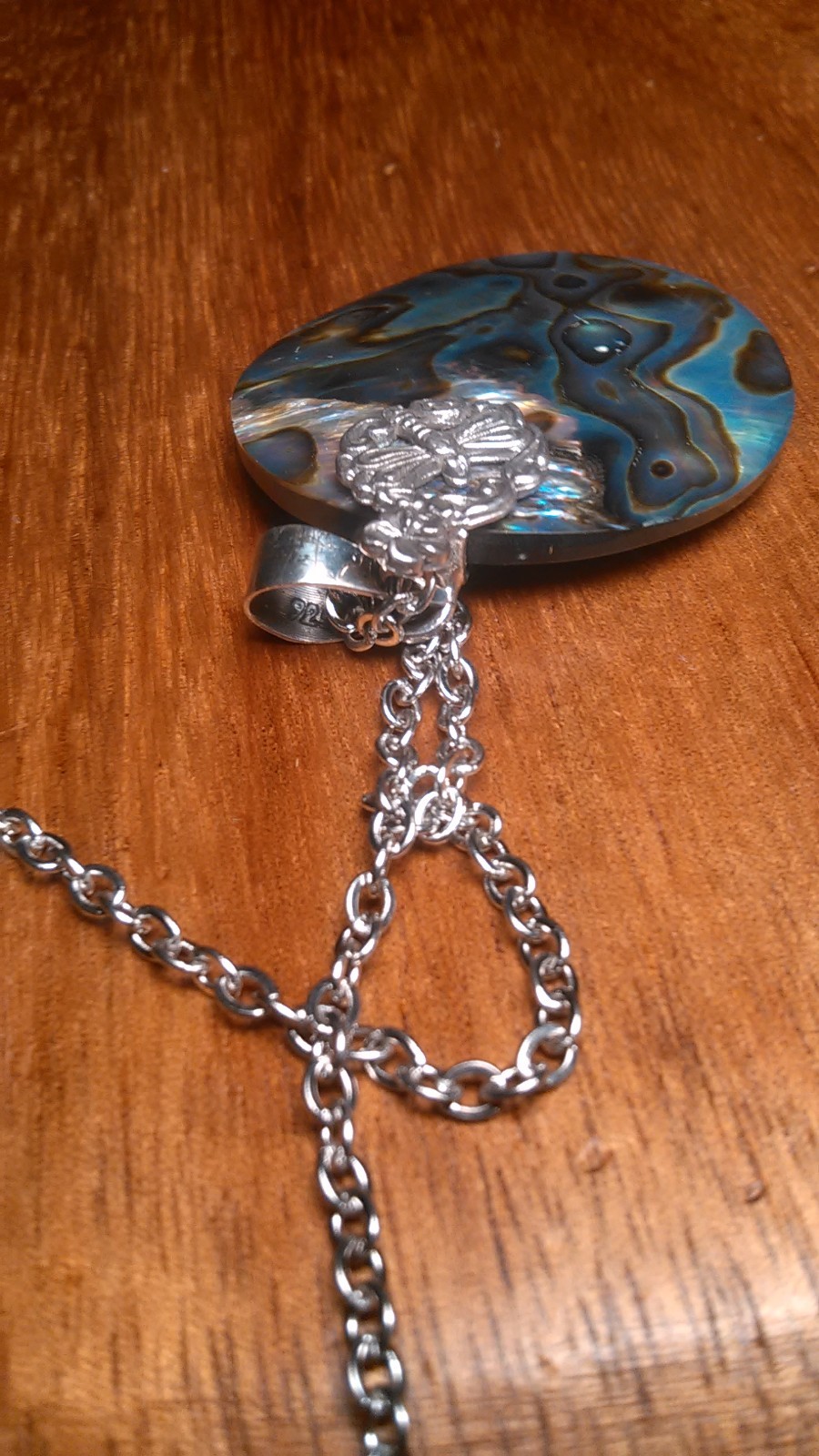 Abalone Shell Sterling Silver Dragonfly Pendant Stainless Steel Necklace