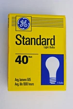 Pack of 4 GE A19 40W Frosted Light Bulbs 120V Standard 1000 Hour