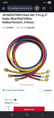 #ad JB Industries CCLE 60 Hose Set 5 ft 3 Pack Blue Red Yellow 800 psi $80.00