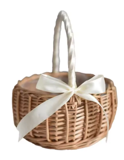 Cesta de mimbre tejida a mano para niña con asa - decoración de boda o hogar Foto 4 de 4