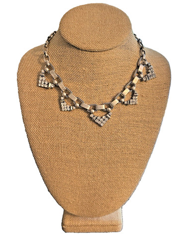 Vintage Stella & Dot Sutton Bib Triangle Crystals Necklace 16 Inch