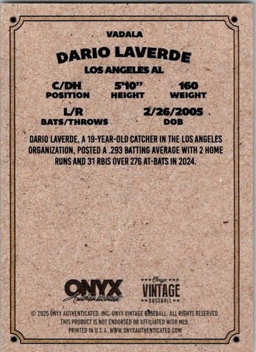 2025 Onyx Vintage Baseball - Dario Laverde - Autograph - VADALA - Angels - Picture 2 of 2
